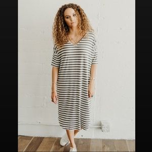 CJLA Charcoal Striped Midi Dress